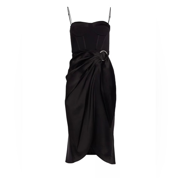 JONATHAN SIMKHAI CREPE SATIN BUSTIER WRAP DRESS - Picture 3 of 10